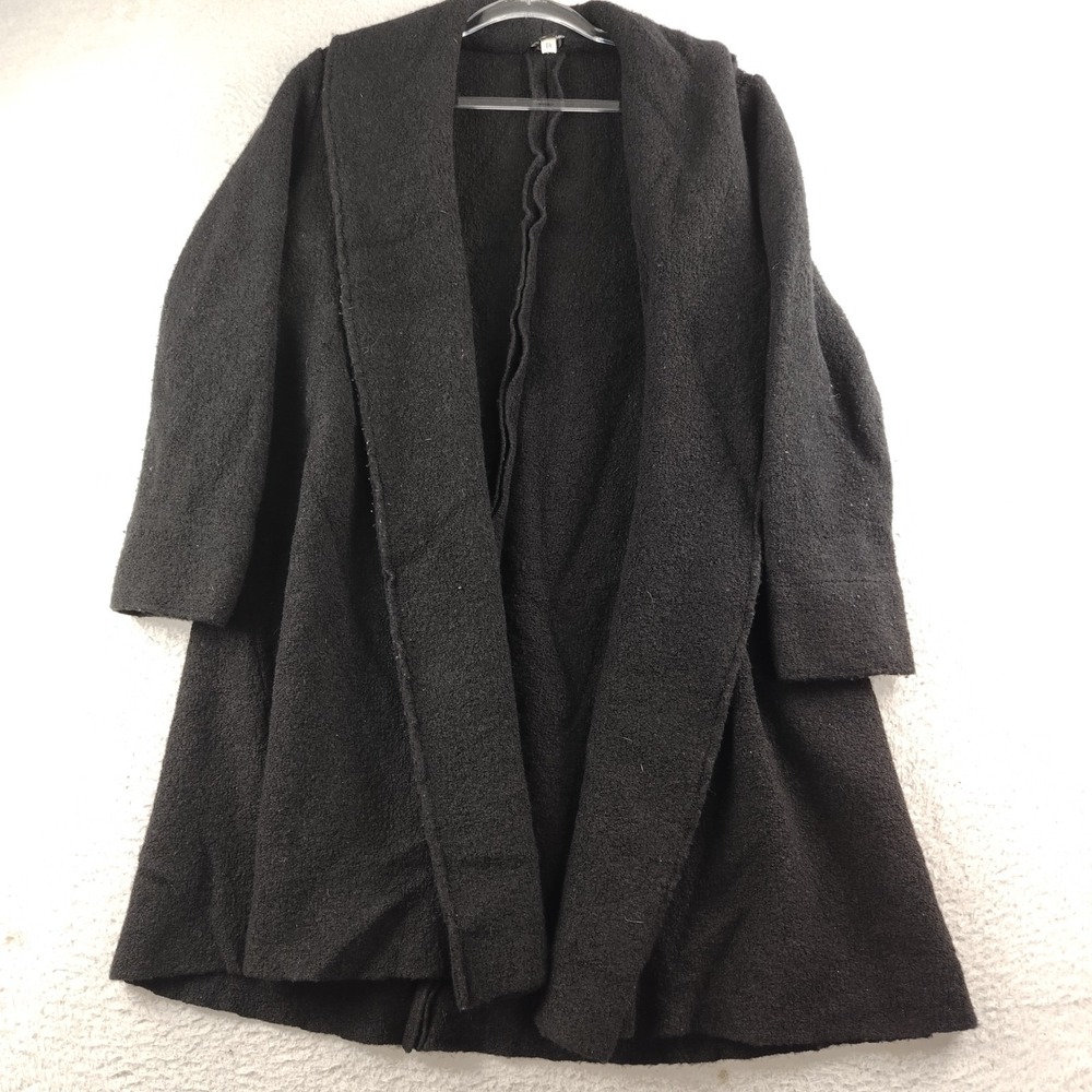 Eileen Fisher Long Wool Cardigan Women's XS Black Open Front